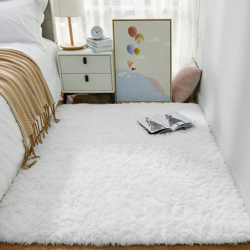 Ophanie White Rugs for Bedroom Fluffy, 4x6 Nursery Soft Fuzzy Shag Plush Shaggy Bedside Area Rug, Living Room Carpet for Girls Kids Baby Teen Dorm Home Decor Aesthetic - Image 3